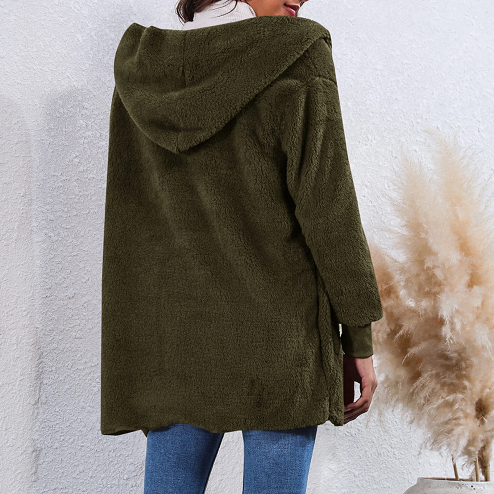 

Autumn Winter Jacket Female Coat Casual Soft Hooded Pocket Fleece Plush Warm Plus Size Faux Fur Fluffy Women Pockets Jacket