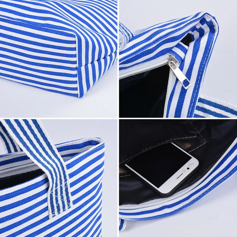 

Korean style striped pattern creative canvas bag shoulder student handbag casual all-match unisex bag lunch bag storage bag