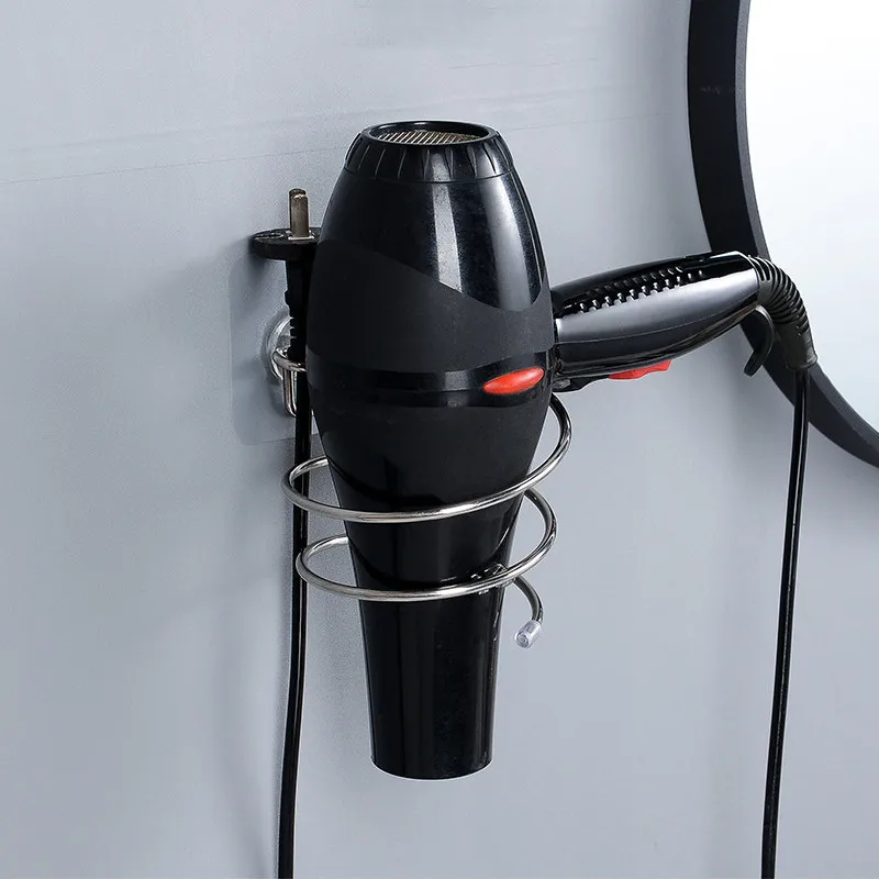 

Hair Dryer Holder Storage Bag Wall-mounted Nail-free Bathroom Stainless Steel Non-porous Spiral Bathroom Rack Toilet Rack