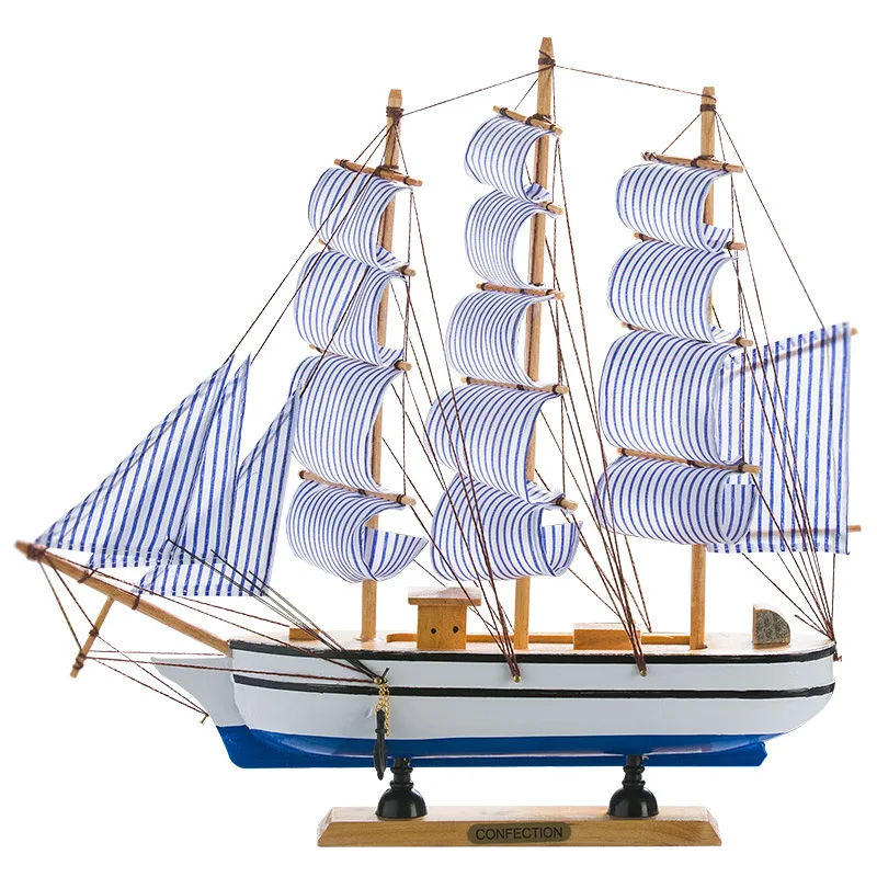 

33CM Sailboat Model Decoration Wooden Crafts Retro Mediterranean American Home Decoration Accessories