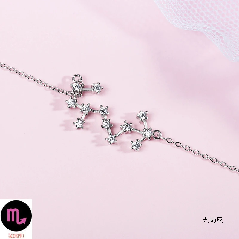 Scorpio ElfoPlataSi Real 925 Sterling Silver Crystal Taurus Capricorn Scorpio Twelve Constellation Bracelet Bangle Women Wedding Jewelry - Окраска металла: Scorpio