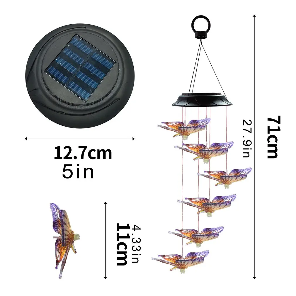 

LED Solar Powered Garden Light Color Solar Power Wind Chime Crystal Ball Butterfly Waterproof Windchime Light Yard Decoration