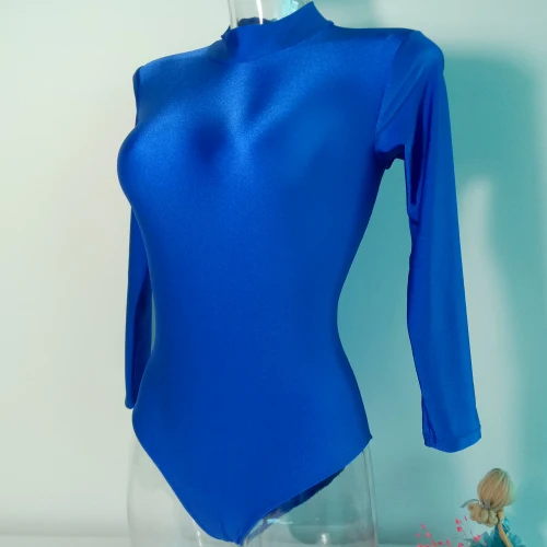 Royal Blue Телесный нейлон/лайкра с длинным рукавом черепаха-Шея молния сзади балетный купальник боди для девушек и женщин - Цвет: Royal Blue