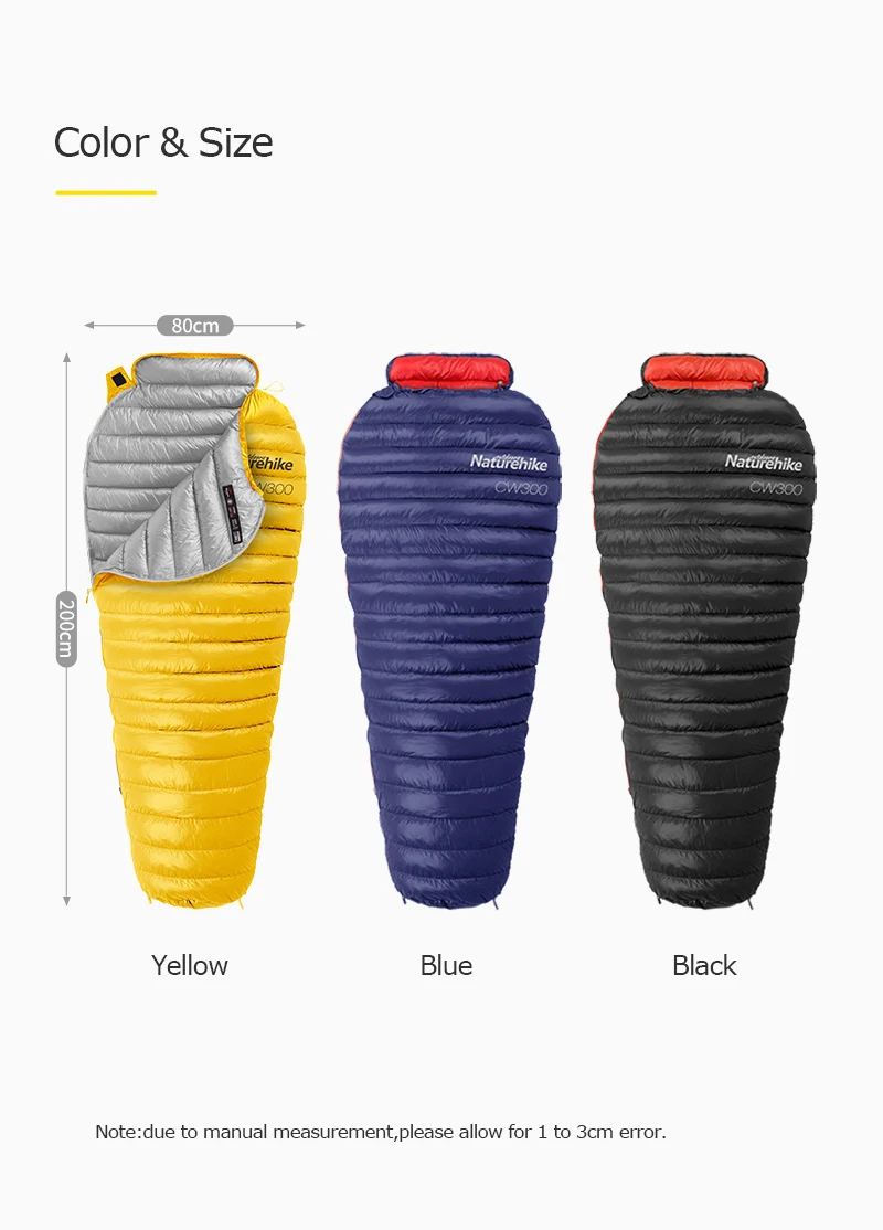 Naturehike NH18S300-D CW300 Легкий 90% белый гусиный пух спальный мешок 750 наполнение питания 3 сезона для кемпинга Пешие прогулки