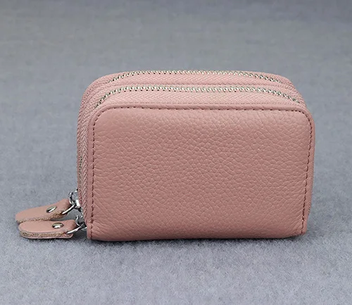 Pink COMFORSKIN, Новое поступление, натуральная кожа, RFID, противоугонная щетка, держатель для карт, большая емкость, двойная молния, отделение для карт, кошельки - Цвет: Pink
