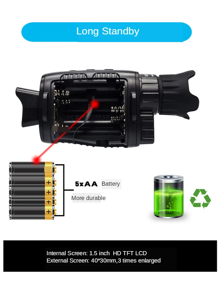 1 5 Дюймовый ЖК-дисплей ночное видение Запись видео Монокуляр водостойкие очки
