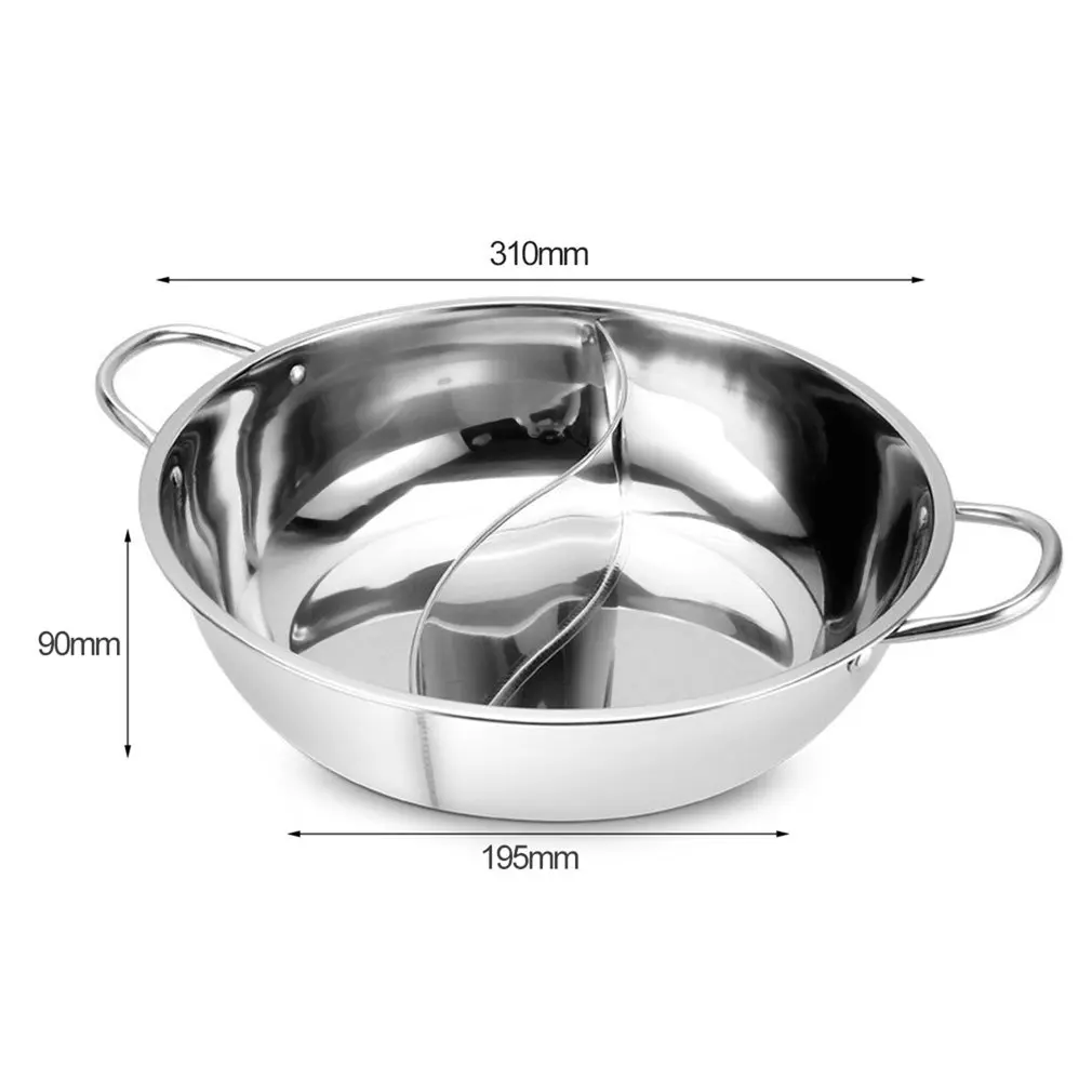 

Stainless Steel Hot Pot 2 Compartments Flavor Divided Induction Stove Polishing Soup Cooking Pot Usable Home Kitchen Cookware