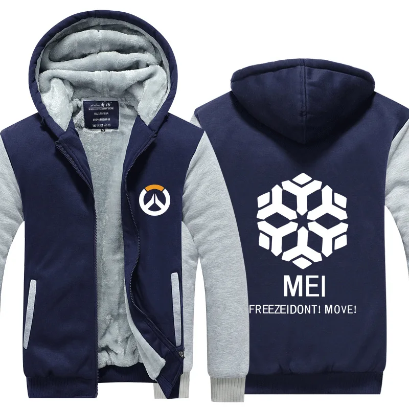 Blue and Gray 1 Dva OW Overwatch Mercy Mei зимняя куртка на молнии из плотного флиса уличная Толстовка Спортивная толстовка с капюшоном костюм для косплея - Цвет: Blue and Gray 1