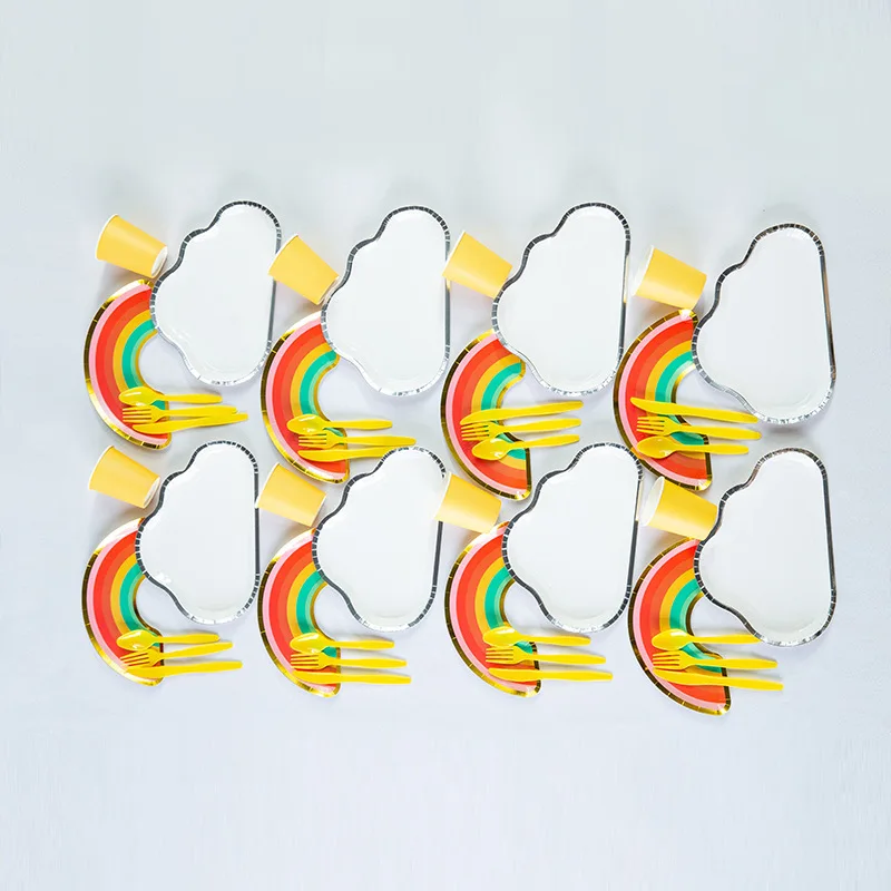 

40pcs/set Cartoon Disposable Tableware Set Rainbow Cloud Plates Cups Birthday Wedding Party Baby Shower Supplies Decor