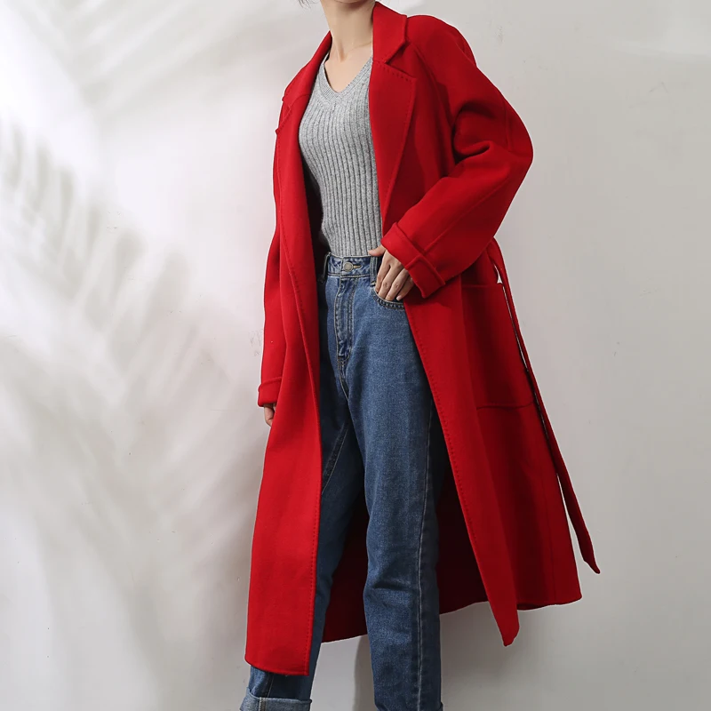 

Пальто женское осенне-зимнее, длинное, с поясом, 2021, WPY4180, 100%