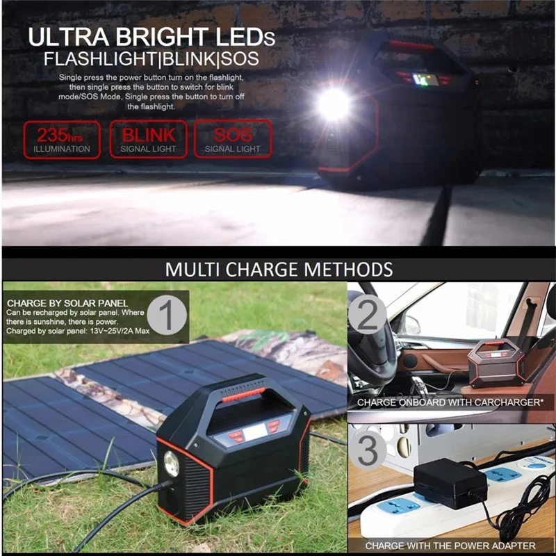 

Portable 42000mAh Lithium Battery Emergency Power Station Backup LED Flashlight Power Bank Camping Outdoor Charger 100-250V