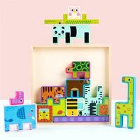 creative animal childrens 3d standing building block cartoon puzzle childrens wooden forest animal cognitive jigsaw puzzle