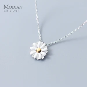 Женское ожерелье с подвеской Modian, цепочка из стерлингового серебра 2021 пробы с цветочным подсолнухом ромашки, подарочное Ювелирное Украшение, 925
