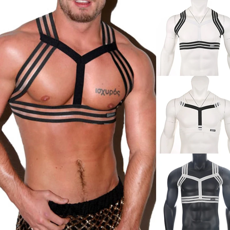

Mens Bondage Harness Shoulder Body Chest Straps Lingerie Muscle Men Hollow Out Elastic Harness Halter Neck Straps