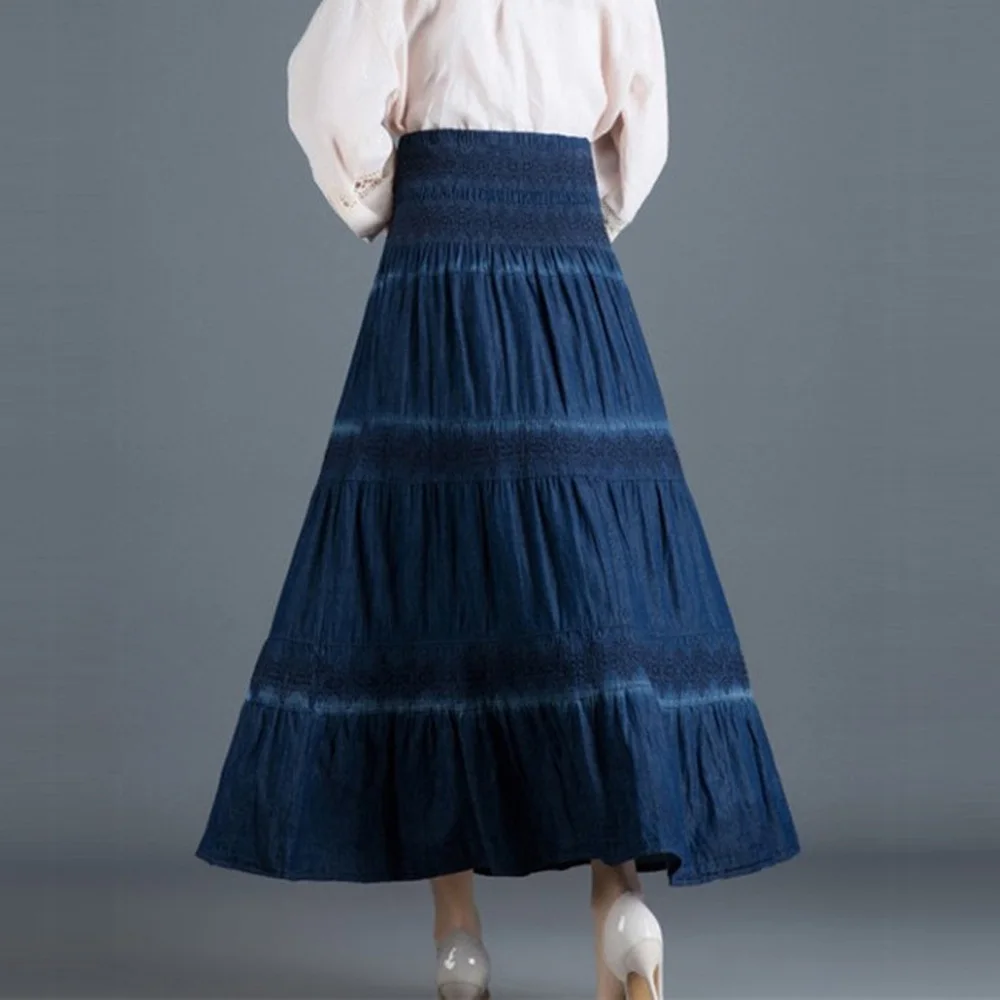 Повседневные джинсы Юбки женские Джинсовая длинная юбка с эластичной резинкой