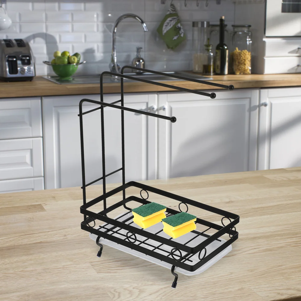 

1pc Practical Kitchen Draining Rack Dual-purpose Sponge Rag Dishcloth Rack