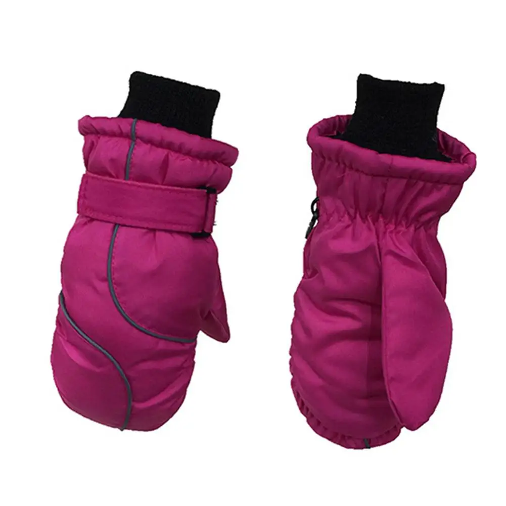Hot Pink Утолщенные лыжные перчатки, защита от ветра и водонепроницаемые теплые перчатки для детей Зимние водонепроницаемые перчатки - Цвет: Hot Pink