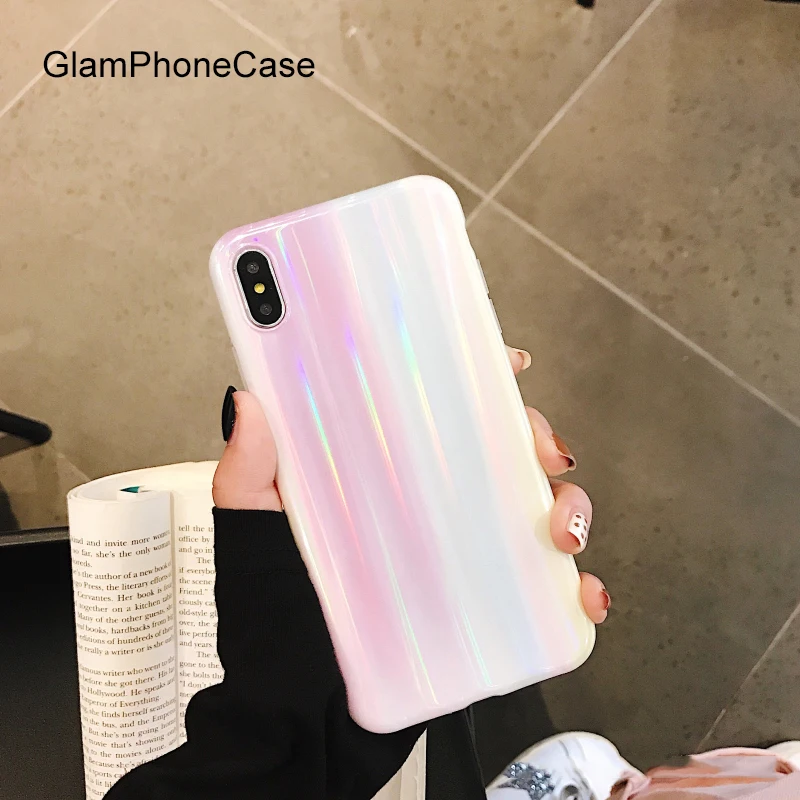 Лазерный Радужный телефонный чехол GlamPhoneCase для iPhone X XS Max XR мягкий силиконовый 7 8 6