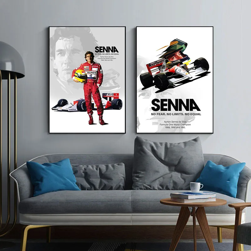

F1 Racer Formula 1 Portrait World Champion Poster Graffiti Art SENNA Canvas Painting Decorative Pictures Room Wall Canvas Poster