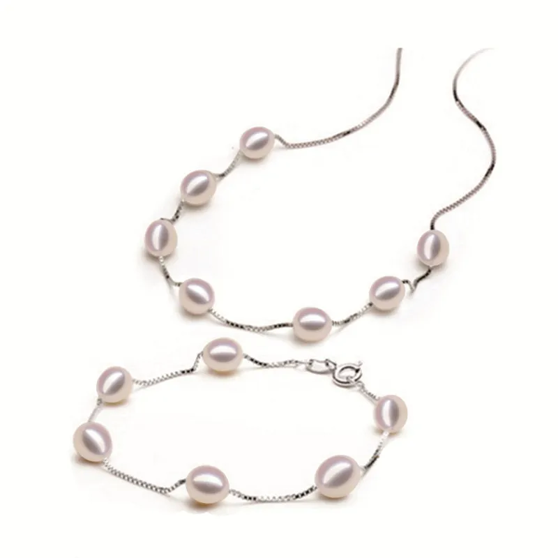 Комплект из колье и браслета серебра 925 пробы|set necklace|natural freshwater pearl setpearl set |