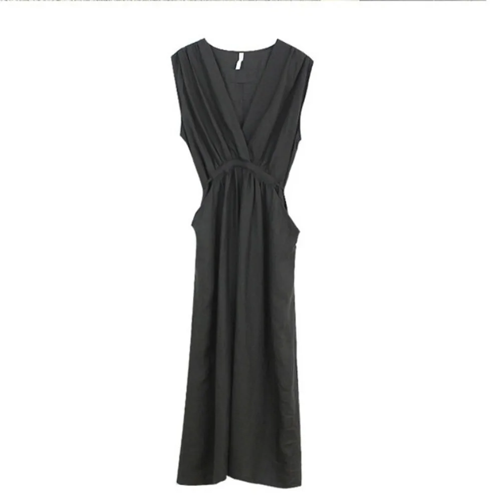 

Women Summer Fashion Simple Dress Temperament V-neck Sleeveless Maxi Dresses Mature Sexy Long Vestidos Sleeveless Simple 2021