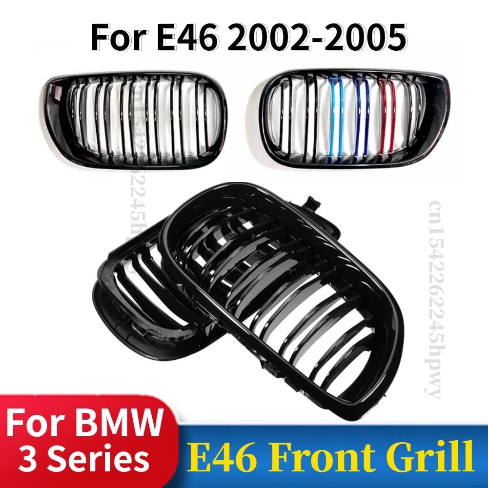 

For BMW Gloss Black Front Kidney Double Slat Grill E46 4 Door 4D 3 Series 2002 2003 2004 2005 318i 320i 325i 330i Grillles