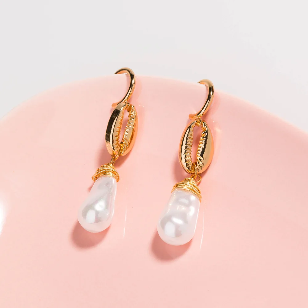 Серьги из натурального жемчуга серьги в форме ракушки золотого сплава с