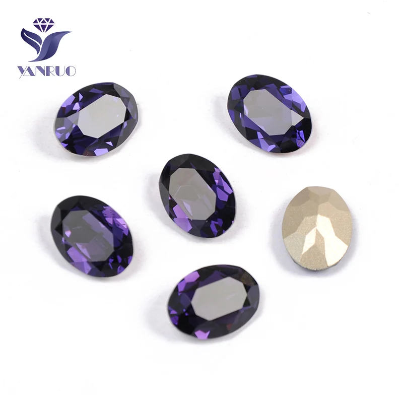 Purple Velvet Yanruo 4120 Овальные Стеклянные Стразы Самоцветы DIY шитье кристаллы Декоративные Камни Точка назад пришитые Стразы для украшения для одежды - Цвет: Purple Velvet