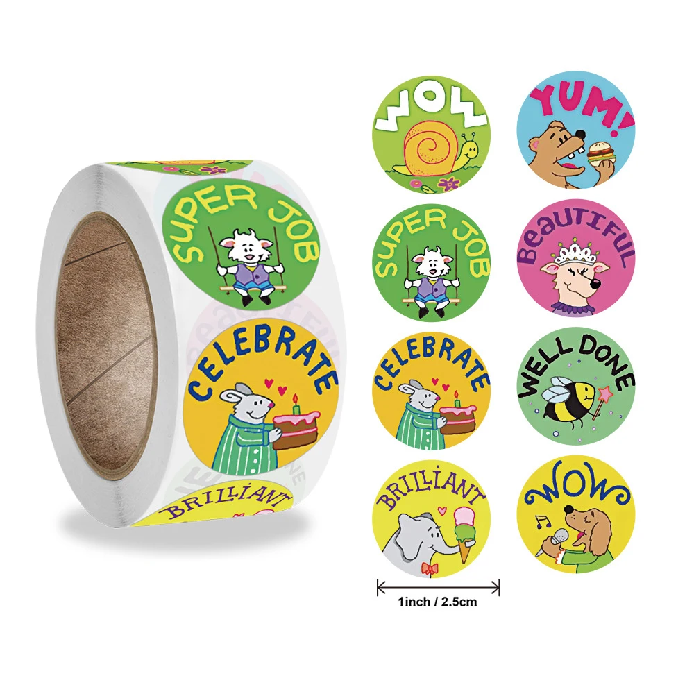 

Cartoon Animals Stickers Cute Words Reward Stickers for Teacher Encourage Student 1'' 50-500pcs Round Reward Sticker for Kid