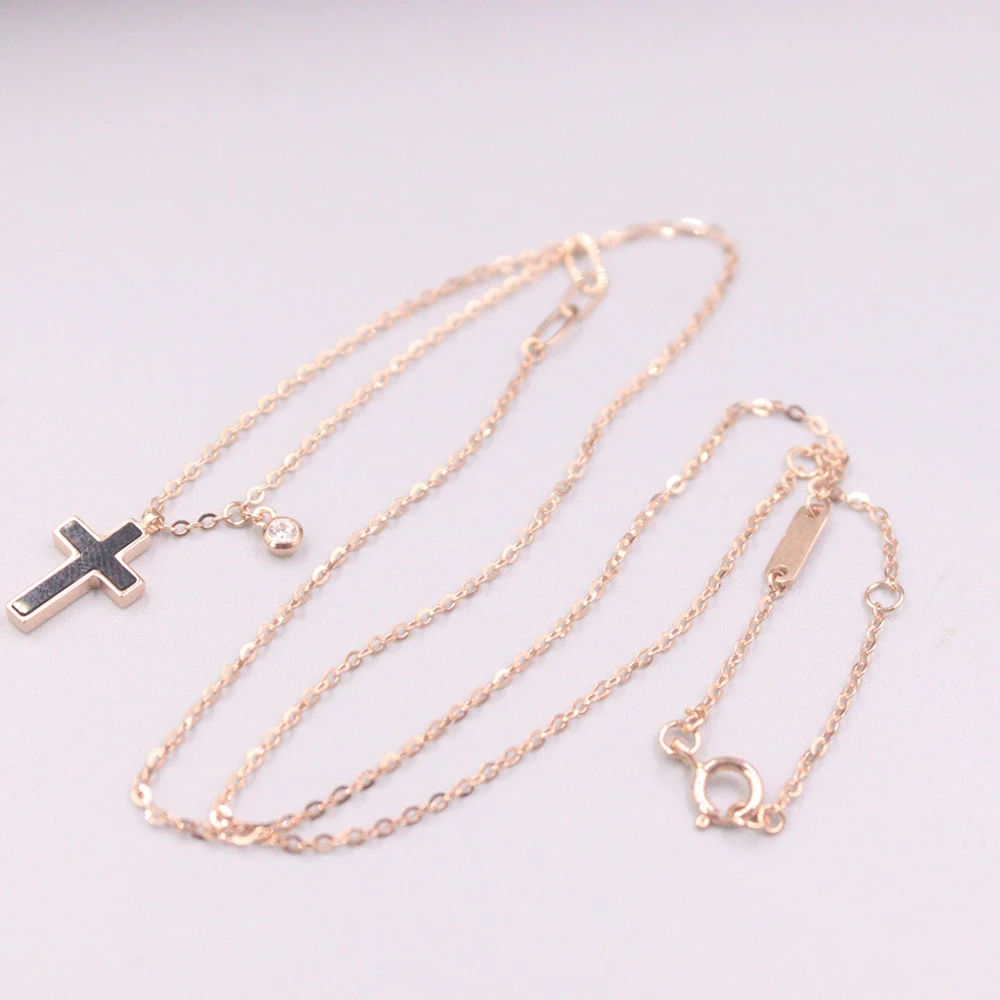 

Fine Pure Au 750 18kt Rose Gold Chain Women O Link Enamel Cross Bead 13*8mm Necklace 18inch 2-2.2g