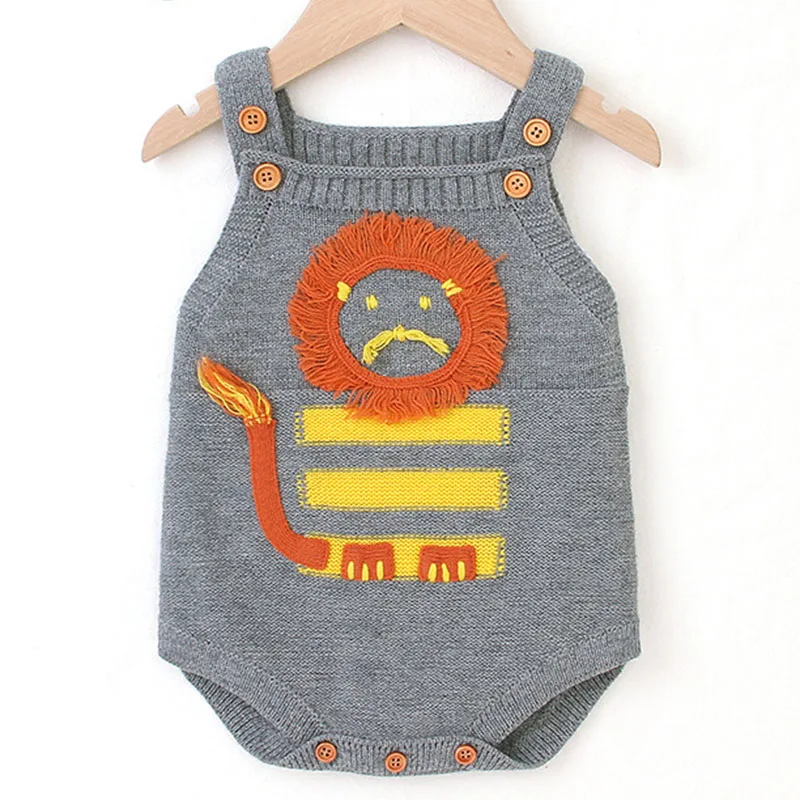 

Autumn Winter Warm Little lion Jumpsuits Clothes Sleeveless Solid Knit Sweater Rompers for Kids Baby Girls Boys