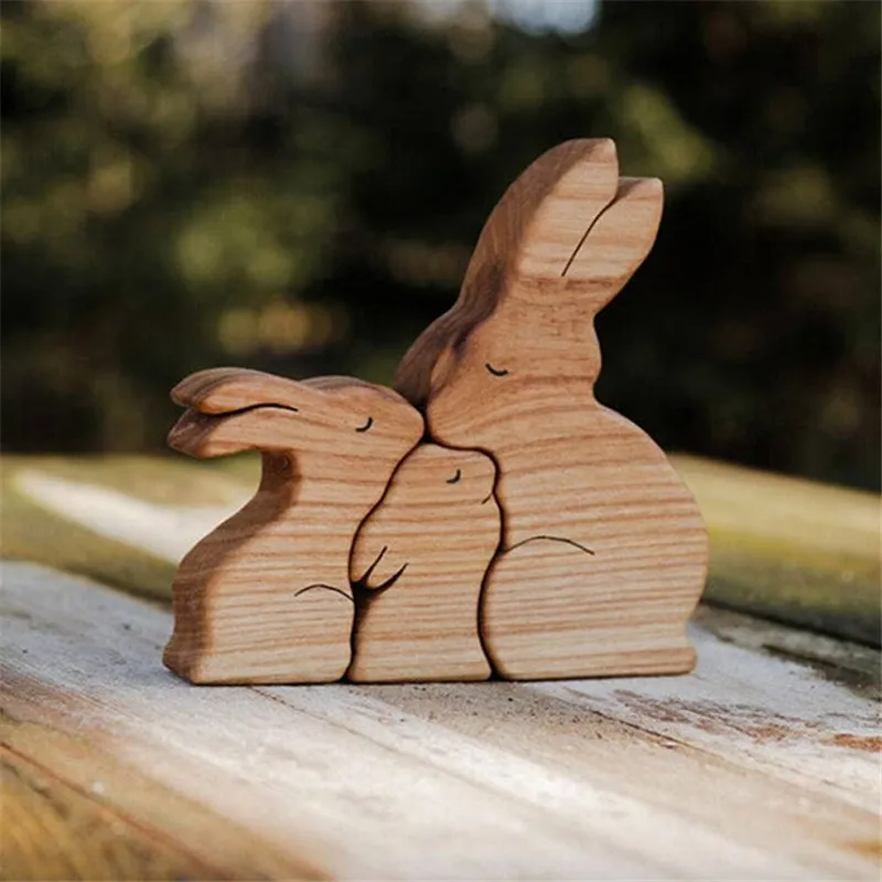 

Cute Animal Family Mother's Day Gift Wooden Statue Desktop Ornament Home Office Decoration HEE889