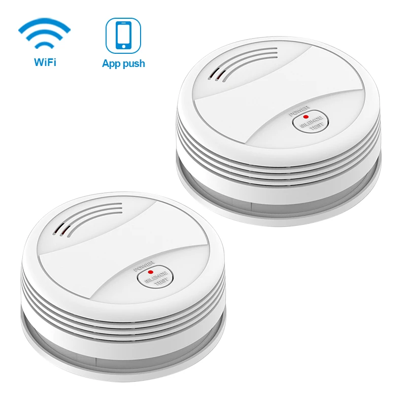 2pcs CPVan SM05W WiFi детектор дыма Tuya APP контроль безопасности пожарная защита беспроводной пожарный детектор для домашняя система охранной сигнализации пожарная сигнализация противопожарная система противопожарный датч - Цвет: 2pcs