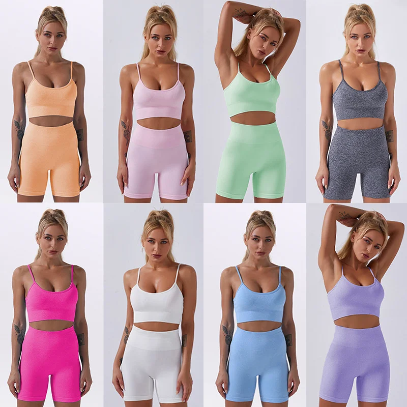

Workout Clothes Women Seamless Yoga Sports Suits Sport Bra Top+High Waist Fitness Shorts 2 Piece Gym Set Running Sportswear
