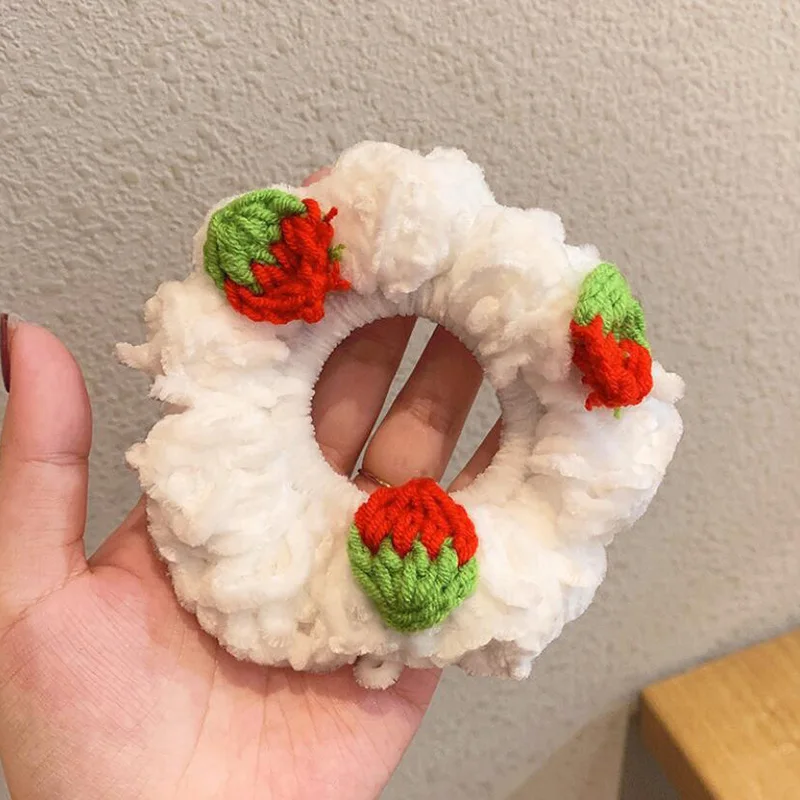 

Scrunchies Hair Ring Knitting Strawberry Hair Ties Rope Autumn Winter Women Ponytail Hair Accessories Girls Hairbands Gifts