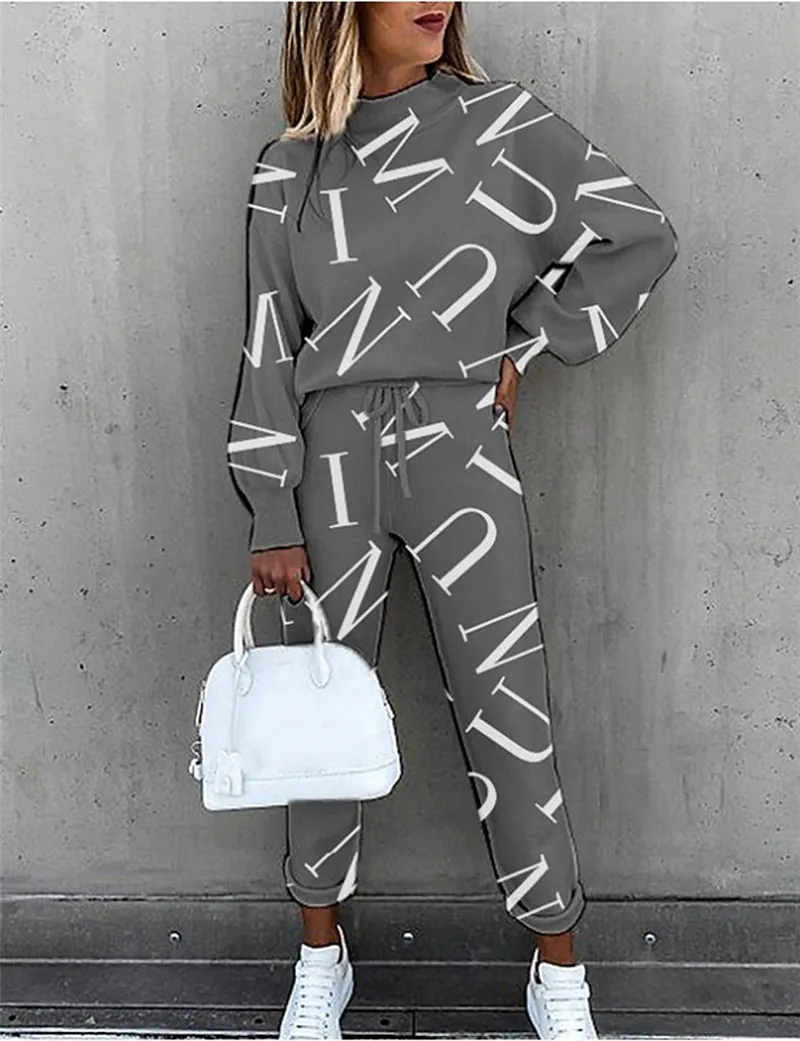 

Women Basic Streetwear Painting Casual Vacation Two Piece Set Tracksuit Pant Drawstring Print Tops