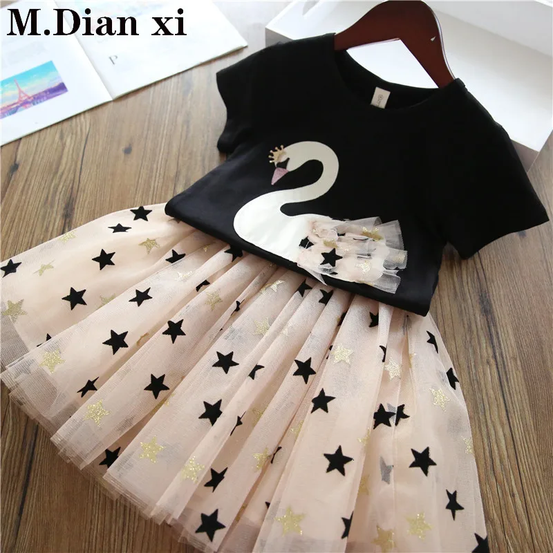 Платье для девочек Новинка лета 2019 комплекты одежды маленьких футболка с