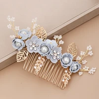 blue flower hair comb hair accessories bridal tiara wedding hair jewelry women head ornaments handmade bridal jewelry headpiece