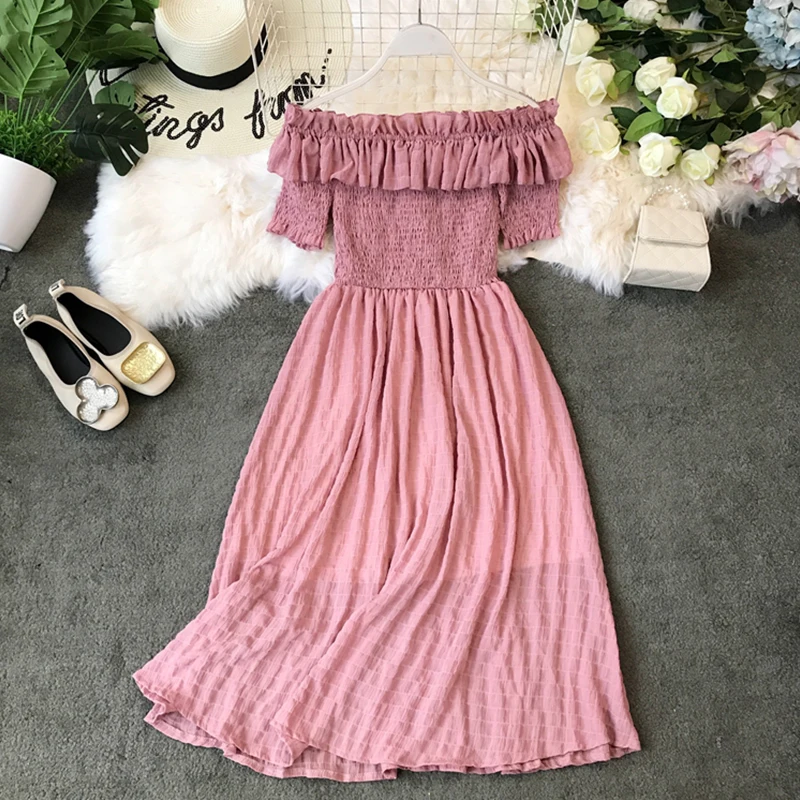 Женское платье с открытыми плечами FMFSSOM новинка 2020 летние женские платья средней