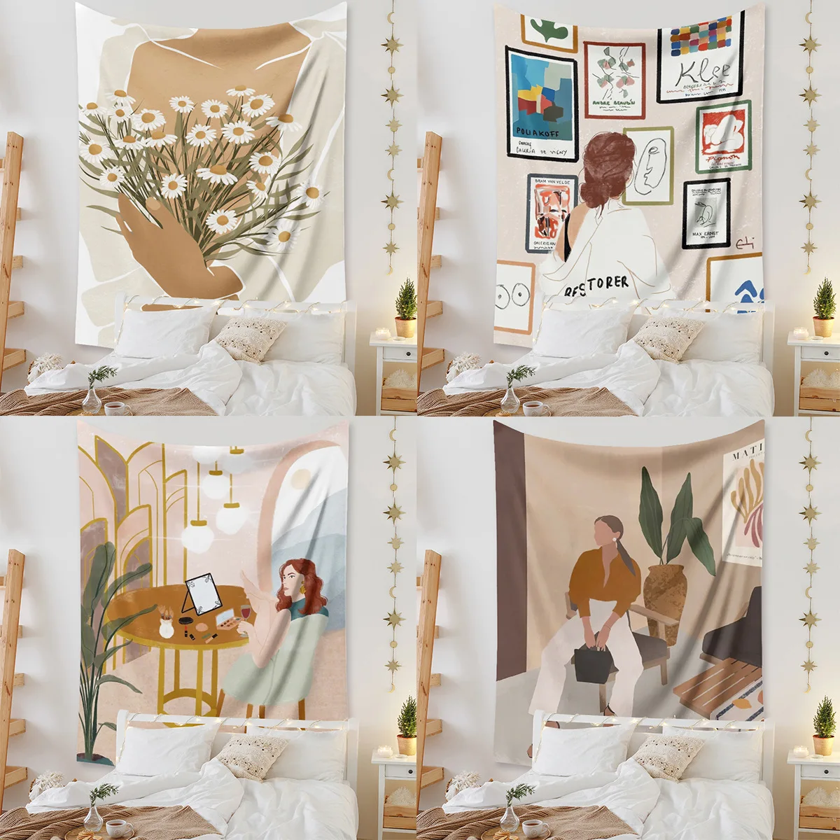 

Morandi Art Tapestry Wall Hanging Anime Girl Leaves Sun Abstract Landscape Boho House Decor Wall Decor Blanket Bohemian Curtains