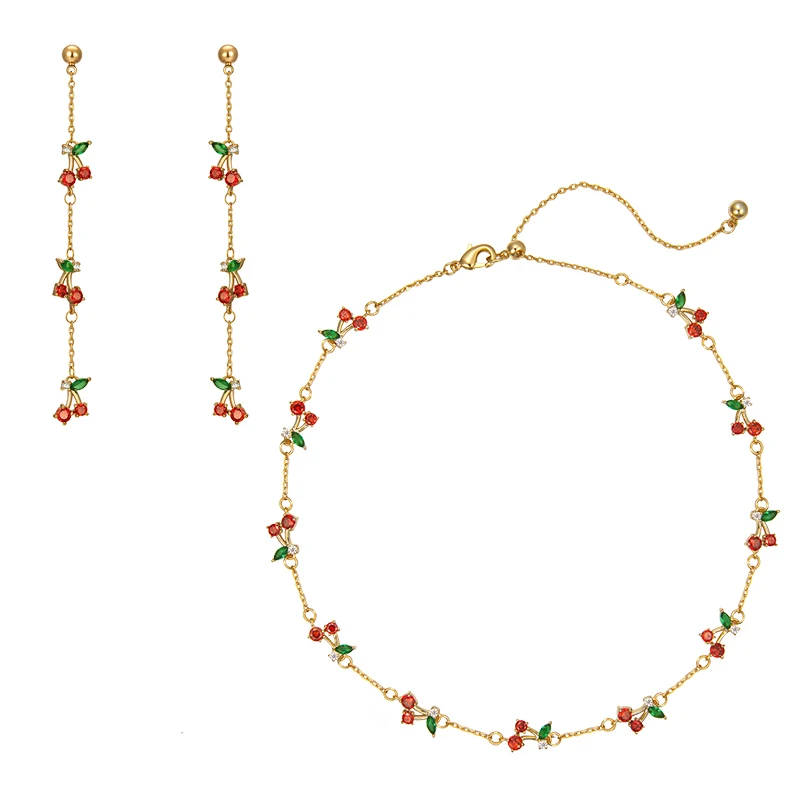 GHIDBK Boho крошечные вишня кубического циркония цепь из гвоздиков серьги изысканные