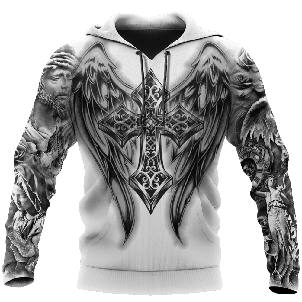 

2021 Autumn Hoodies Jesus Tattoo 3D Printed Mens Sweatshirt Unisex Streetwear Pullover Casual Jacket Tracksuits KJ0176