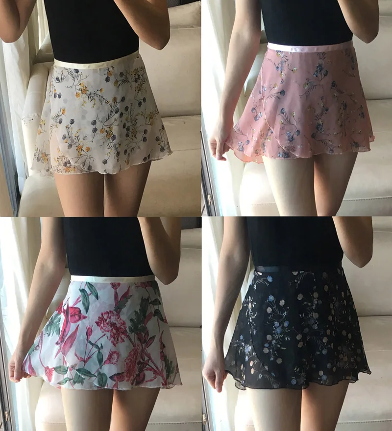 Балетная юбка фартук детская шифоновая одежда с цветочным принтом танцевальный