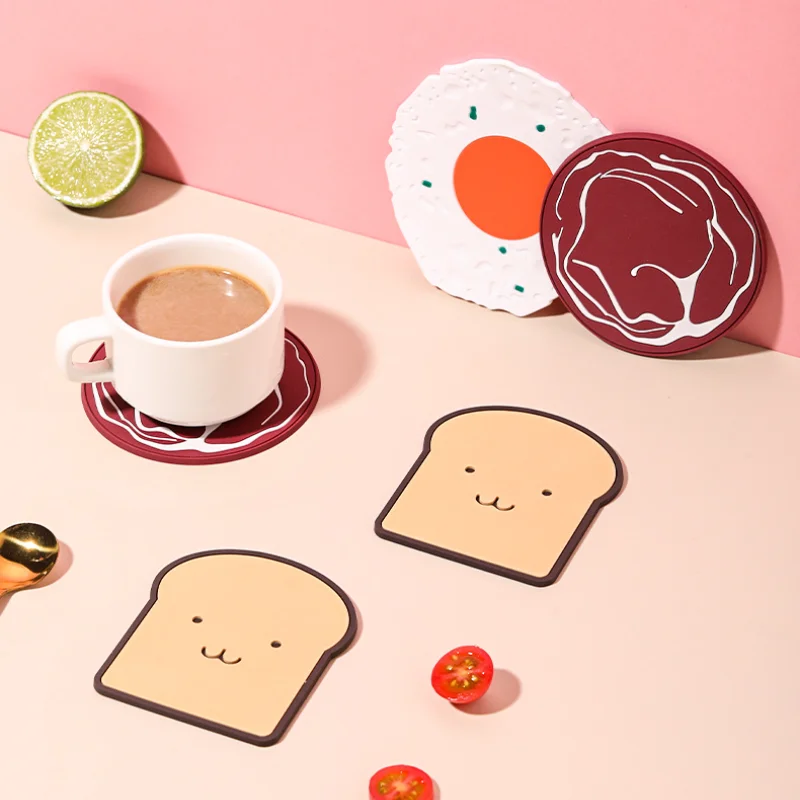 

3pcs Three-piece Breakfast Coaster Set Silicone Insulation Pad Japanese Weird Cartoon Coaster Kitchen Accessories
