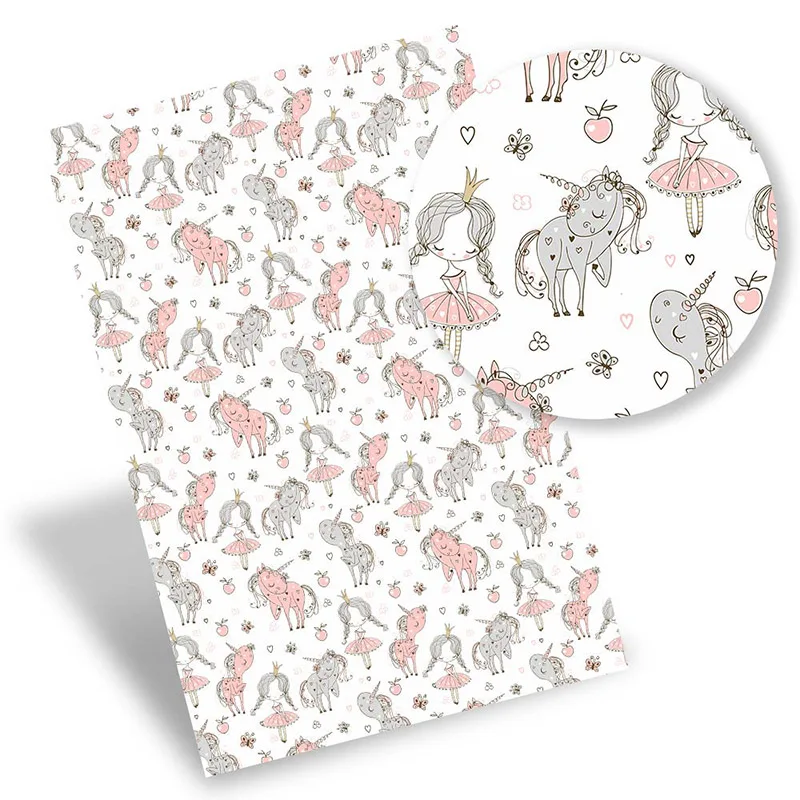 

Faux Synthetic Leather Fabric Sheets Printed Vinyl Fabric Cartoon Unicorn Girl For DIY Bows Craft Handbag Shoes Decor 22*30cm/pc