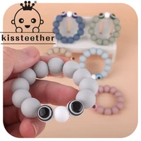 kissteether newest food grade silicone beads and plastic eye beads teething bracelet newborn baby chew baby teething bracelet