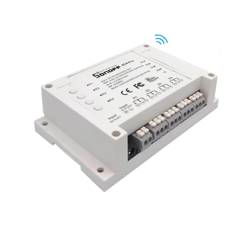 Высветильник ель света Sonoff 4CH Pro R3 с Wi Fi для умного дома 4 х клавишный модуль
