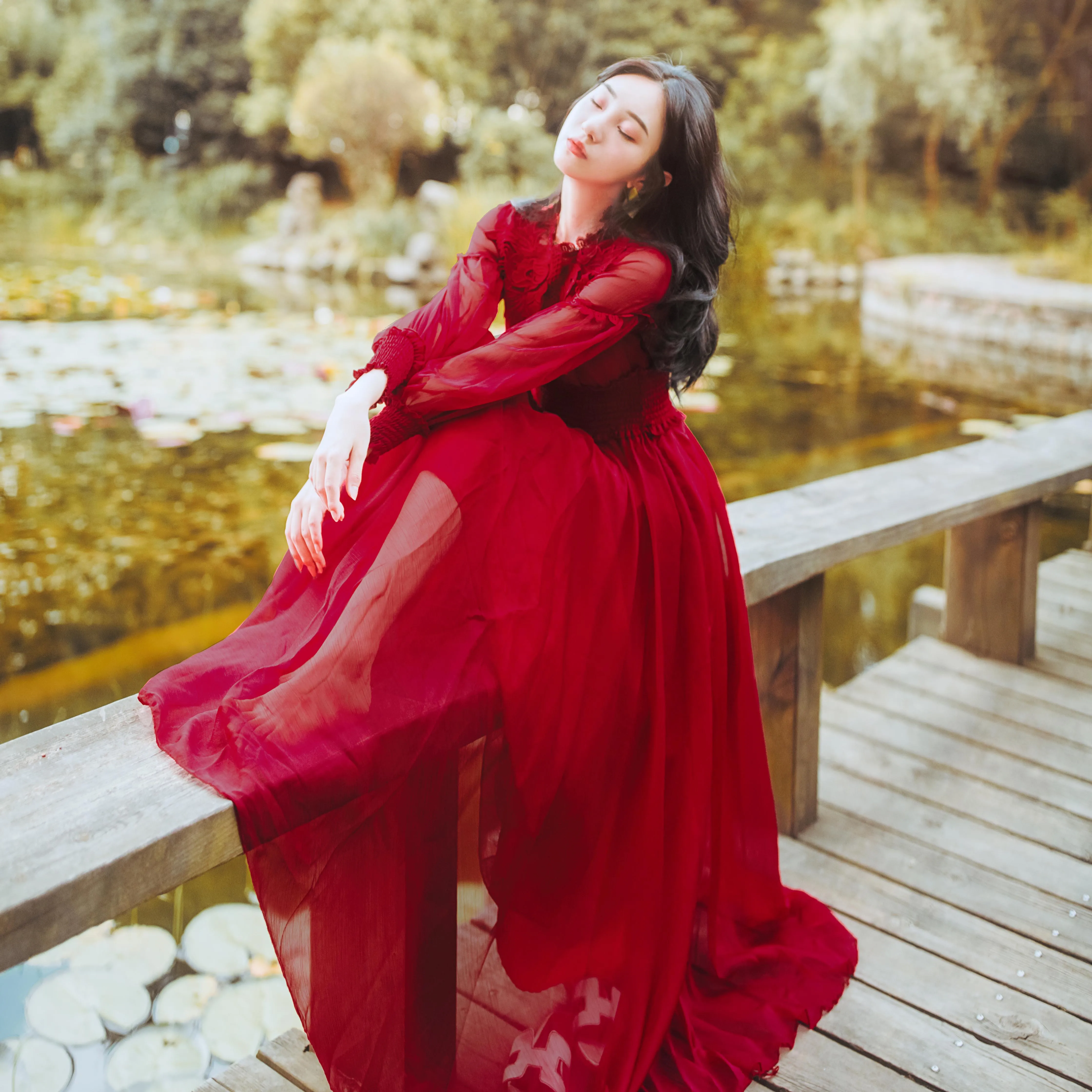 Женское длинное шифоновое платье YOSIMI красное винтажное вечервечерние Макси до