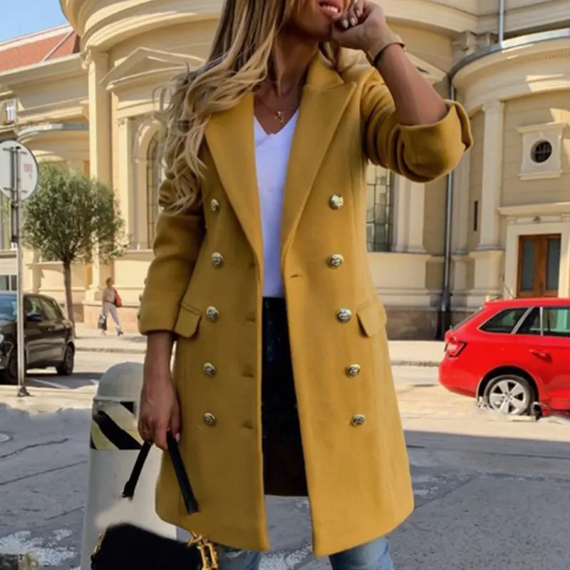 

Women Winter Warm Parkas Overcoat Outerwear Trench Mid-length Trench Double-breasted Coat Ladies Jacket Outwear Faux Wool Blends