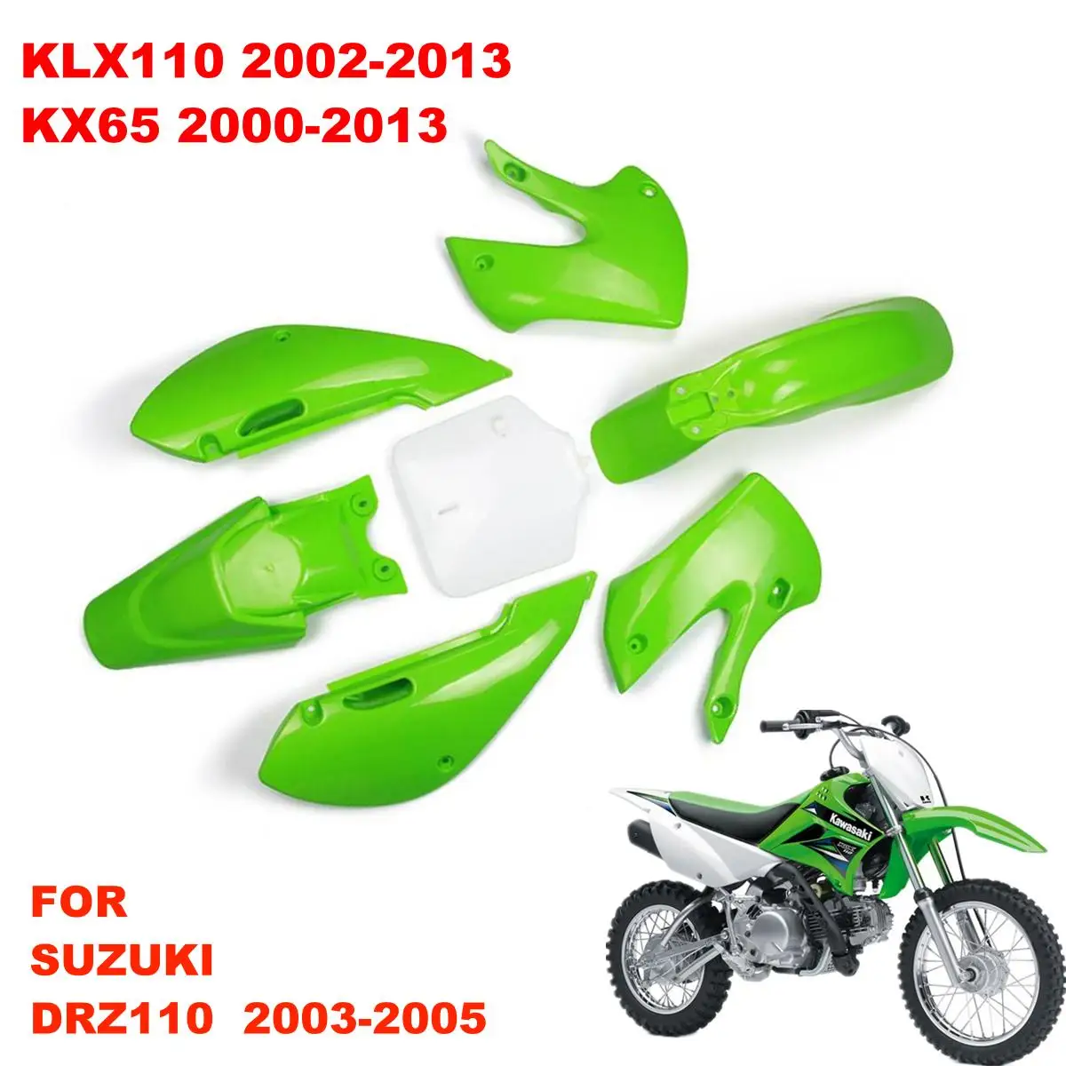 

Motorcycle Plastic Fairing Fenders Number Plate Shrouds Side Panels For KAWASAKI KLX110 2002-2013 KX65 For SUZUKI DRZ110
